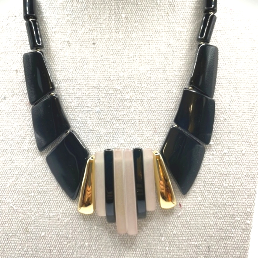 Park Lane Vintage Art Deco Frosted Lucite & Black Statement Necklace